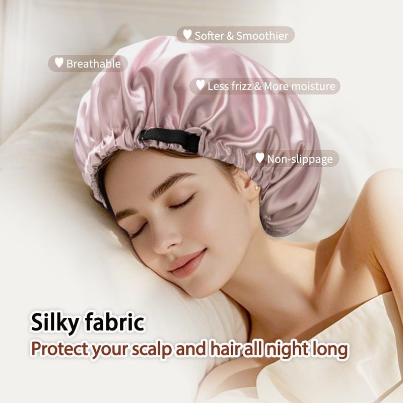 NeDKeN Large Microfiber Hair Towel Wrap & Satin Bonnet Set for Women, Ultra Absorbent Turban 24x42 Inches & Adjustable Night Cap for Curly Hair, Prevents Frizz & Breakage, Gifts for Women - Image 5